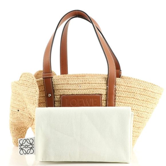 Loewe Elephant Basket Tote Raffia Small Neutral - Picture 2 of 7